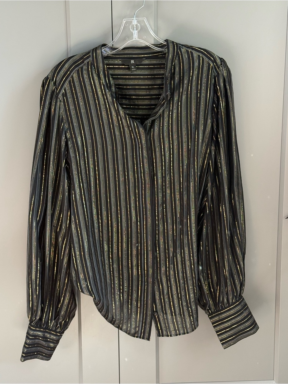 Banana Republic Black Metallic Stripe Long-Sleeve Blouse